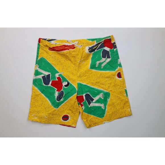 Vtg 70s Streetwear Mens Medium Abstract Beach Surfing Lined Shorts Trunks USA